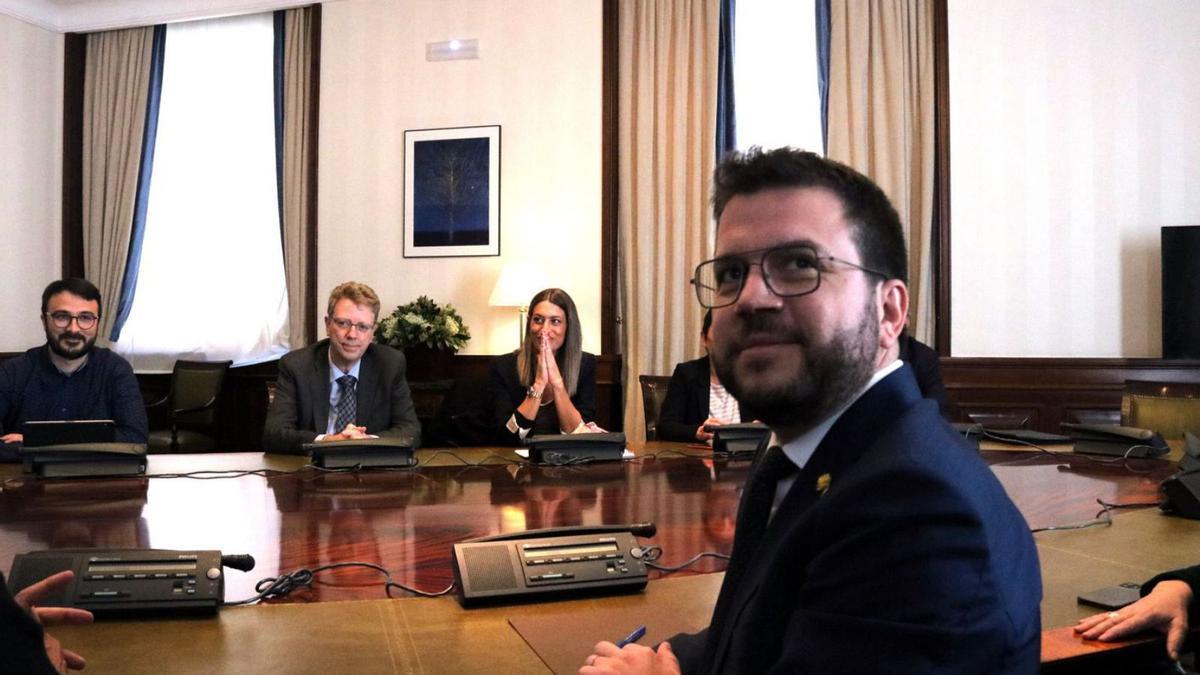 Pere Aragonès amb els portaveus dels partits espiats amb el programari Pegasus | ACN