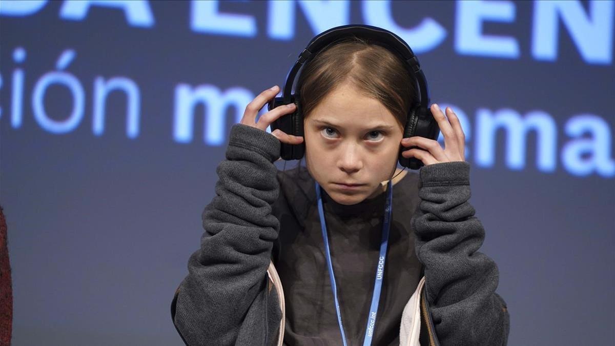 Greta Thunberg comparece en rueda de prensa en Madrid.