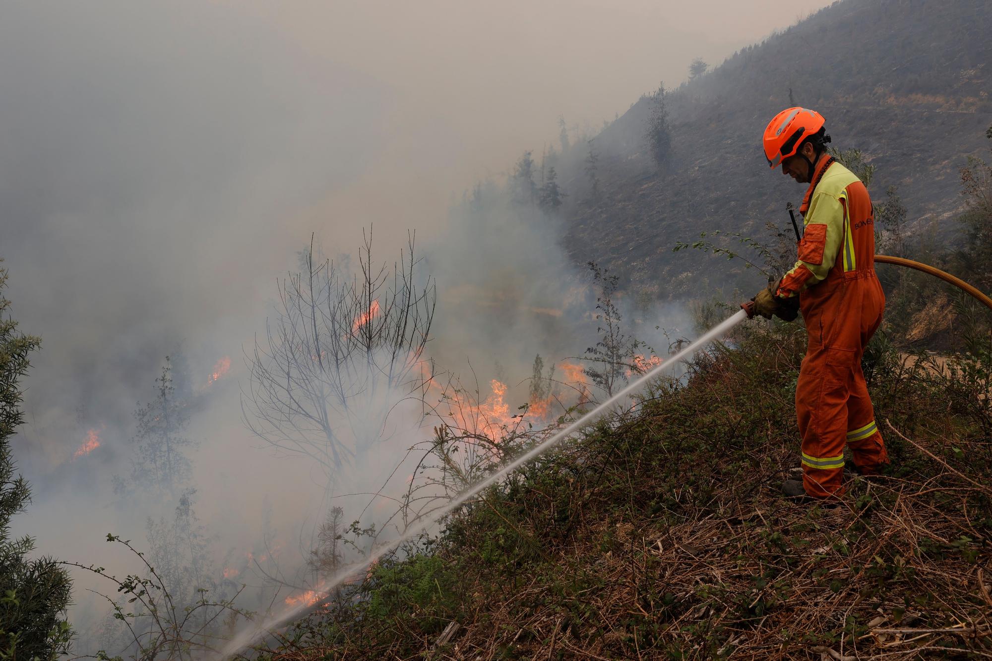 Dura lucha contra los incendios de Tineo y Valdés