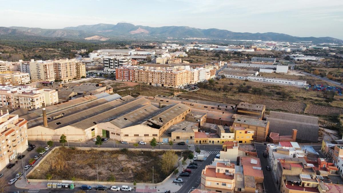 Vista aérea de la zona de la antigua fábrica Sanchis de l'Alcora.