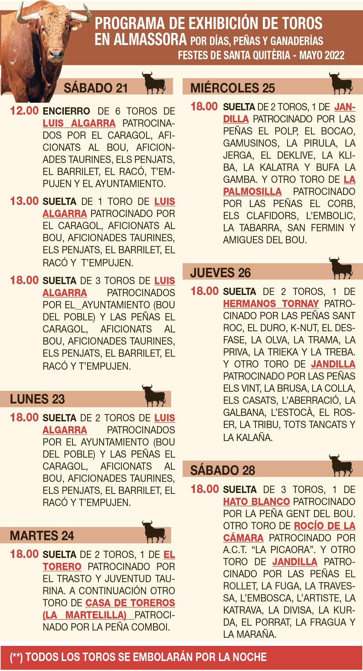Programa taurino para las fiestas de Santa Quitèria de Almassora.