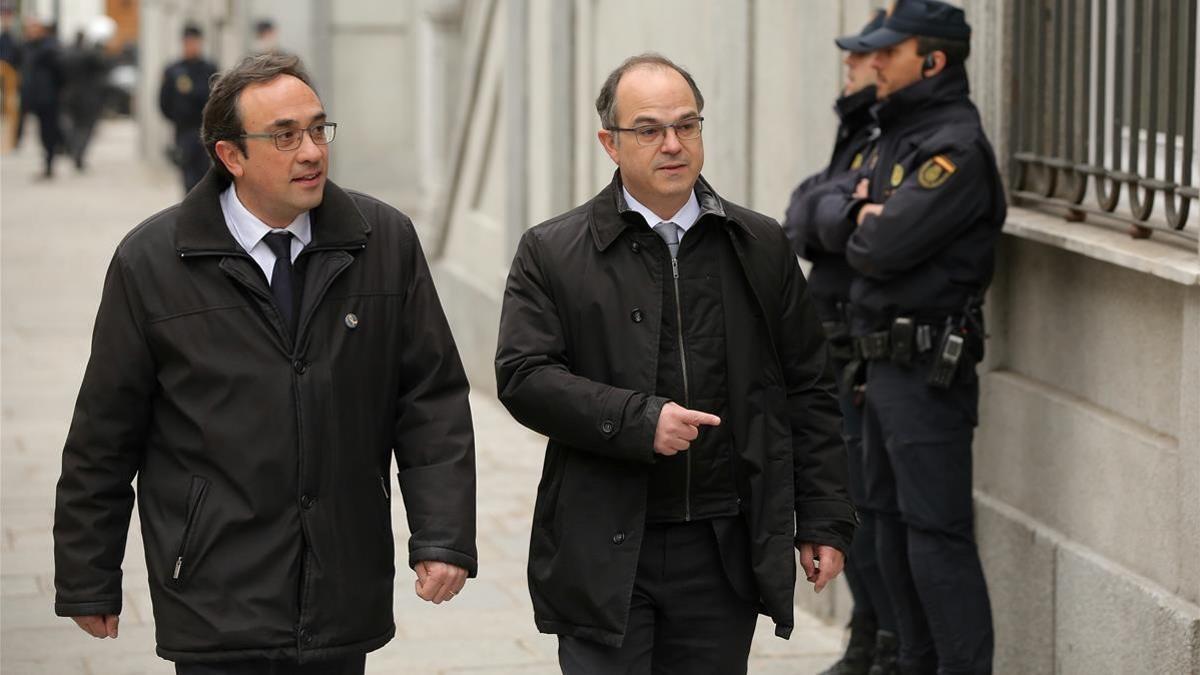 Los 'exconsellers' Josep Rull (izquierda) y Jordi Turull, el pasado marzo, cuando acudieron a declarar en el Tribunal Supremo.