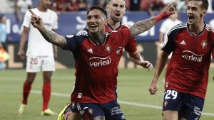 Los jugadores de Osasuna, con Chimy Ávila en primer plano, celebran un gol esta temporada.