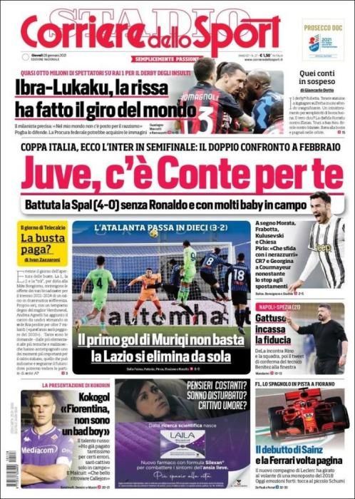 Portada CORRIERE DELLO SPORT jueves 28 enero 2021