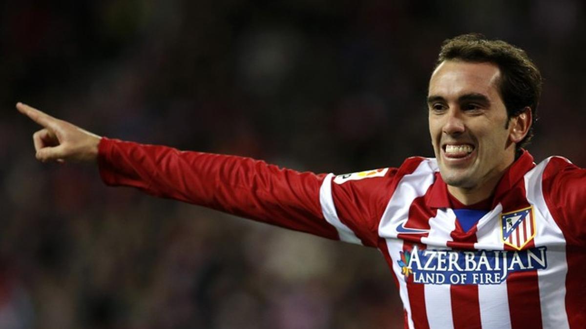 El jugador del Atlético de Madrid Diego Godin celebra su gol. REUTERS