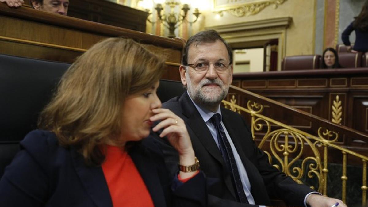 Mariano Rajoy y Soraya Sáenz de Santamaría, este miércoles en el Congreso.