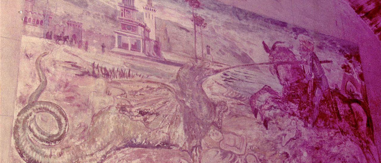 Fotografía del fresco que decoraba un muro del Castillo de Soutomaior. M.soroll.
