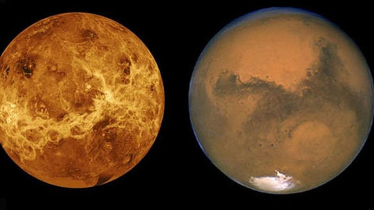 Los planetas “gemelos” de la Tierra: Marte (derecha) y Venus (izquierda).