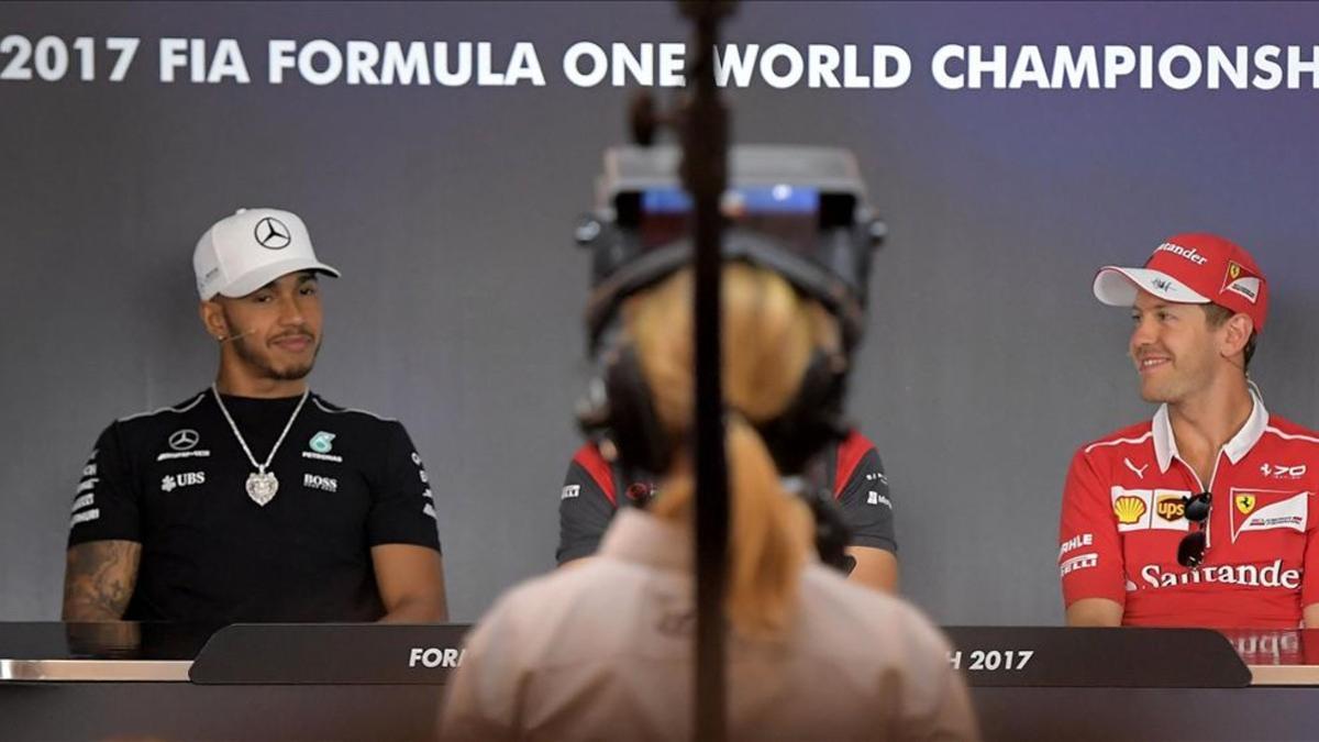 Hamilton y Vettel, en rueda de prensa en Austria