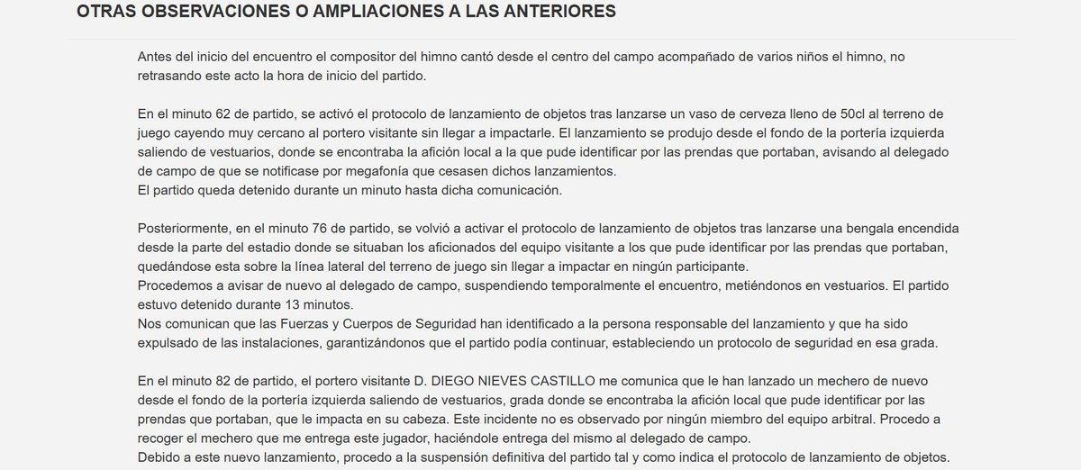 Acta del partido.