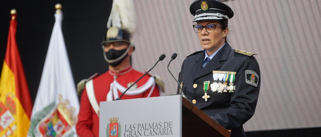 La comisaria jefe, Carmen Delia Martín, durante la celebración de la Policía Local capitalina en 2021