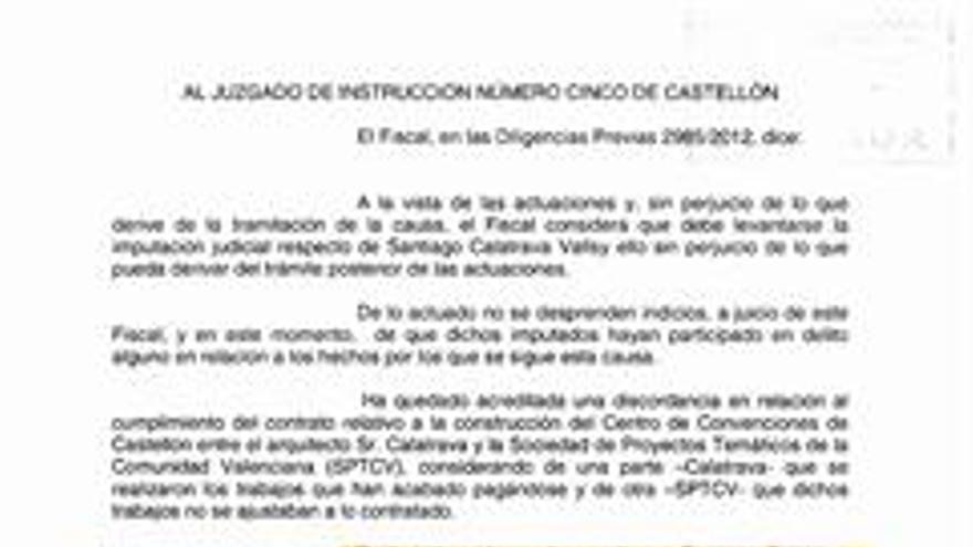 El fiscal afirma no ver indicios de que Calatrava cometiera delitos