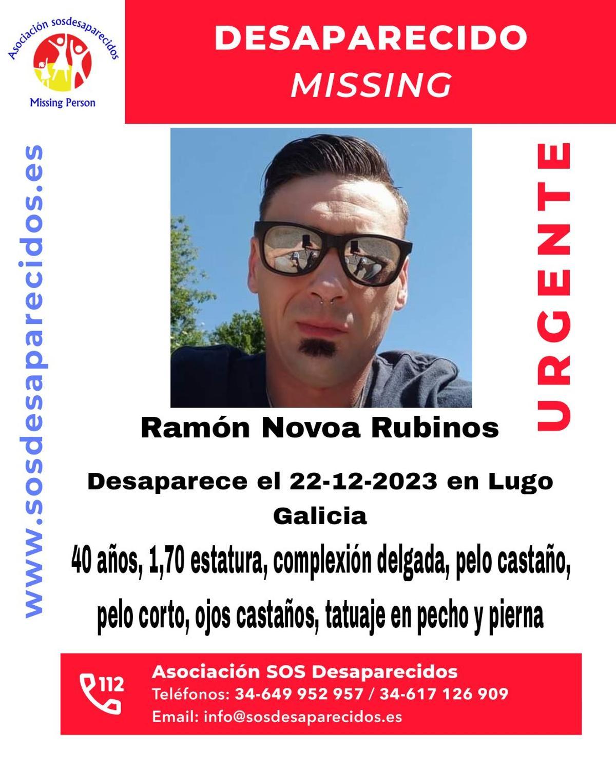 Aviso de SOS Desaparecidos por la desaparición en Lugo de este hombre, el pasado 22 de diciembre.