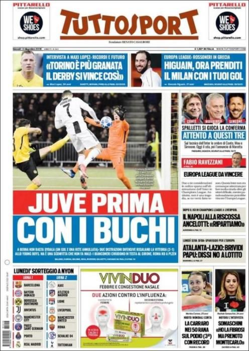 Portada TUTTOSPORT jueves 13 de ciciembre 2018