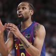 Kevin Punter of FC Barcelona gestures during the Spanish League, Liga ACB Endesa, basketball match played between FC Barcelona and Unicaja at Palau Blaugrana on March 29, 2026 in Barcelona, Spain. AFP7 29/03/2026 ONLY FOR USE IN SPAIN
