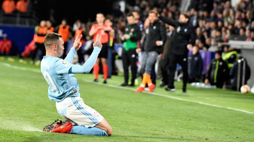 Iago Aspas celebra su gol ante el Huesca // FARO