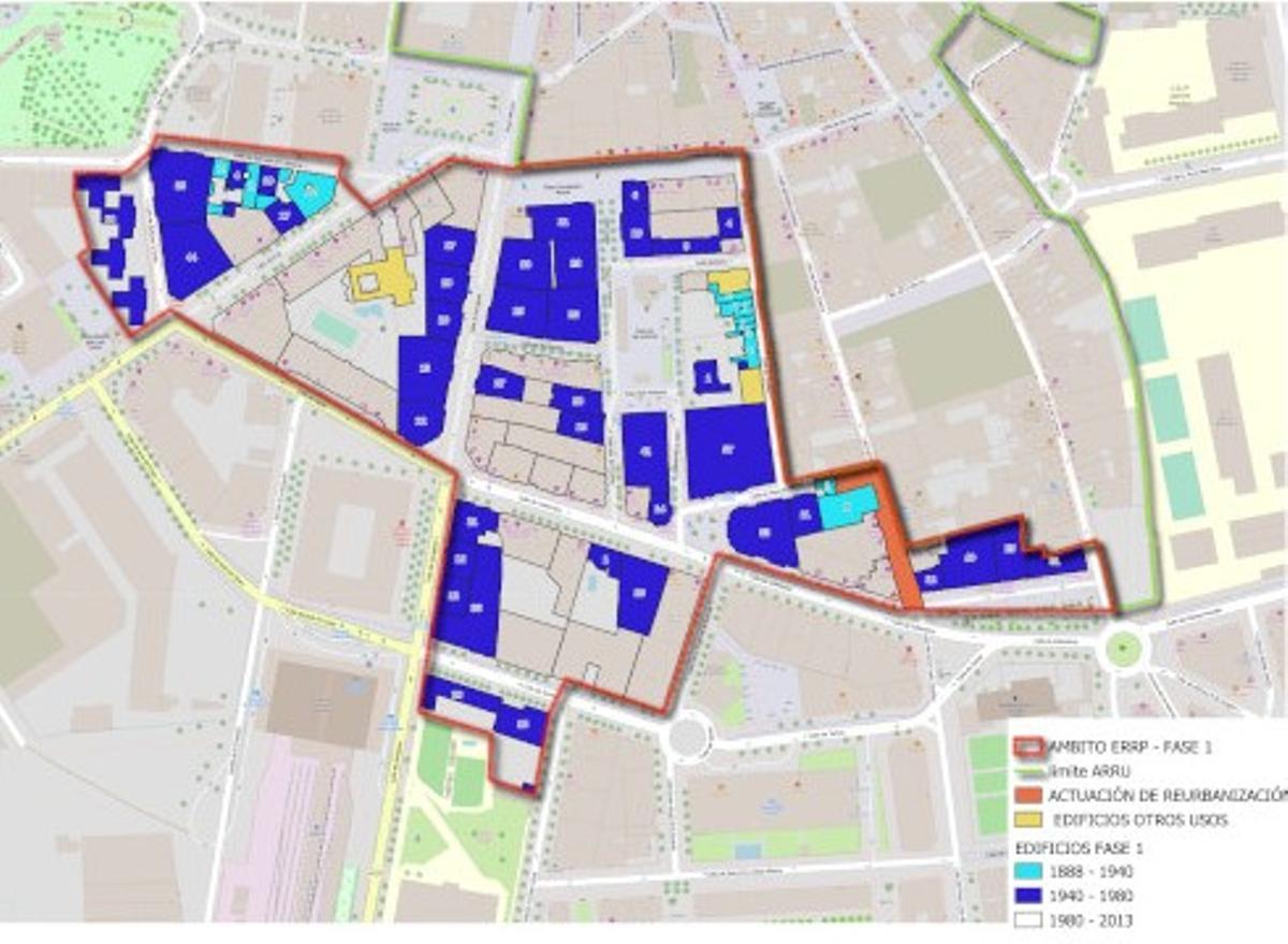 Mapa de las fases de rehabilitación propuestas por el Ayuntamiento de Huesca.