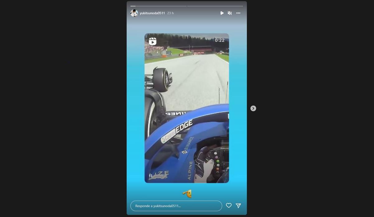 Tsunoda rsepondió a Fernando Alonso a través de sus stories de Instagram.