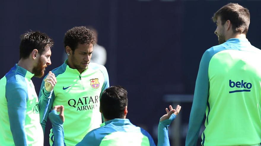 Neymar, durante el último entrenamiento del Barça