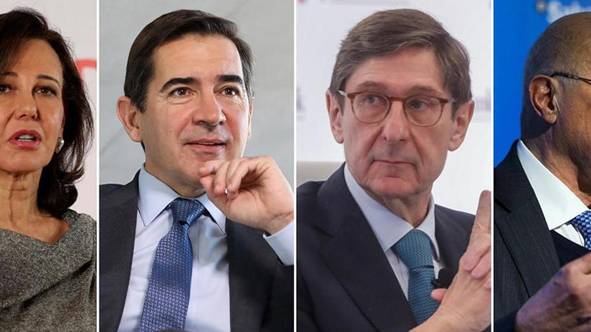 Los presidentes del Santander (Ana Botín), BBVA (Carlos Torres Vila), CaixaBank (José Ignacio Goirigolzarri) y Sabadell (Josep Oliu).
