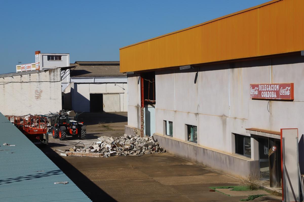 Trabajos de demolición de la antigua nave de Coca Cola, donde se levantará el centro comercial de bricolaje.