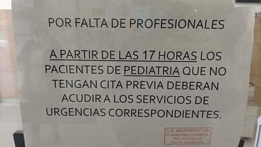 El centro de salud de Valdespartera deriva a urgencias las consultas de pediatría por falta de personal