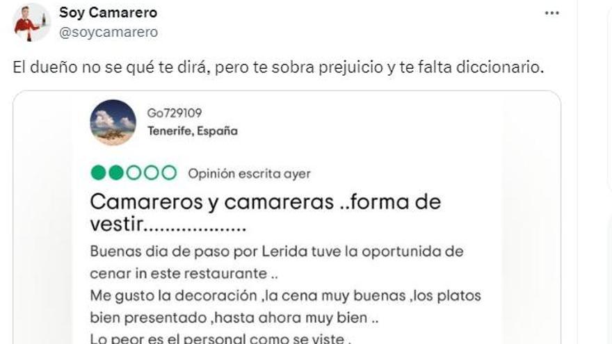 &quot;Lo peor es como se viste&quot;: Soy Camarero pone firme a un tinerfeño por su crítica en TripAdvisor