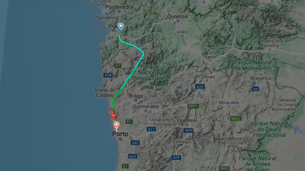 Así fue la ruta del vuelo Vigo-Madrid desviado a Oporto