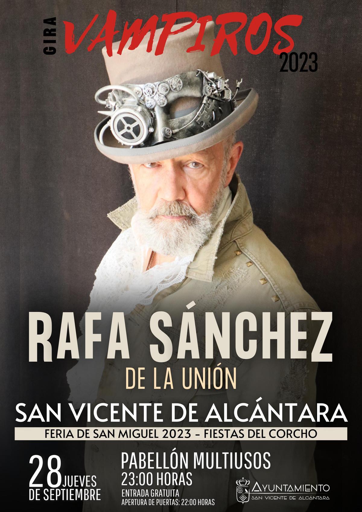 Rafa Sánchez ofrece un recital el 28 de septiembre en el multiusos de San Vicente de Alcántara.