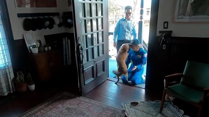 Así fue el emotivo reencuentro entre la astronauta Christina Koch y su perrita tras regresar de Artemis II