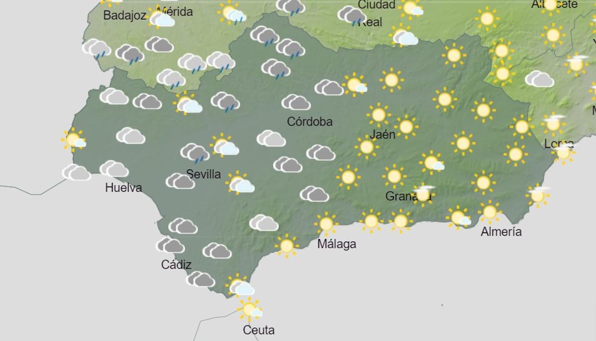 Mapa del tiempo en Andalucía a las 15.00 horas.