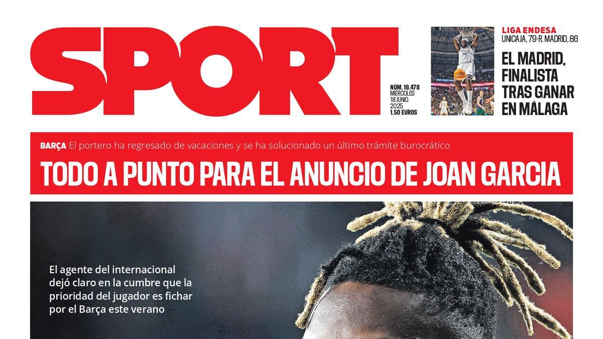 Esta es la portada de SPORT de hoy miércoles, 18 de junio de 2025