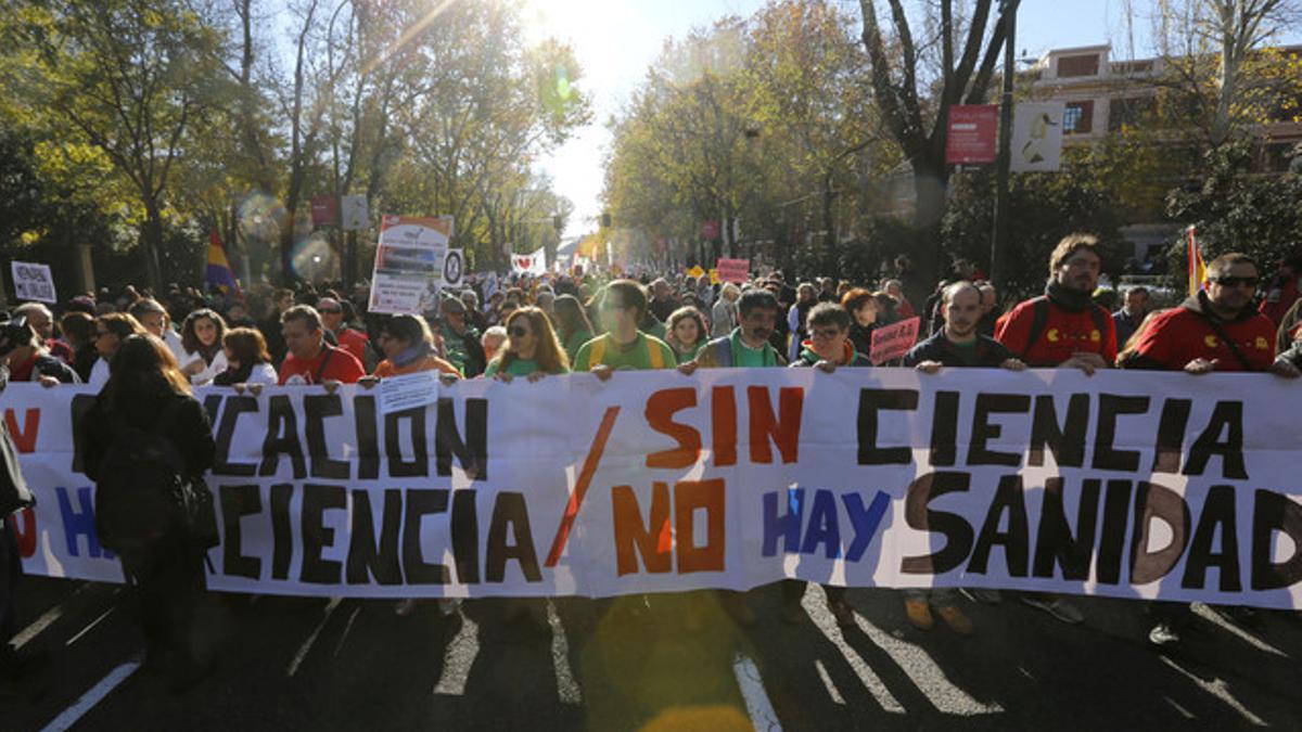 Manifestación contra la privatización de la gestión hospitalaria en Madrid.