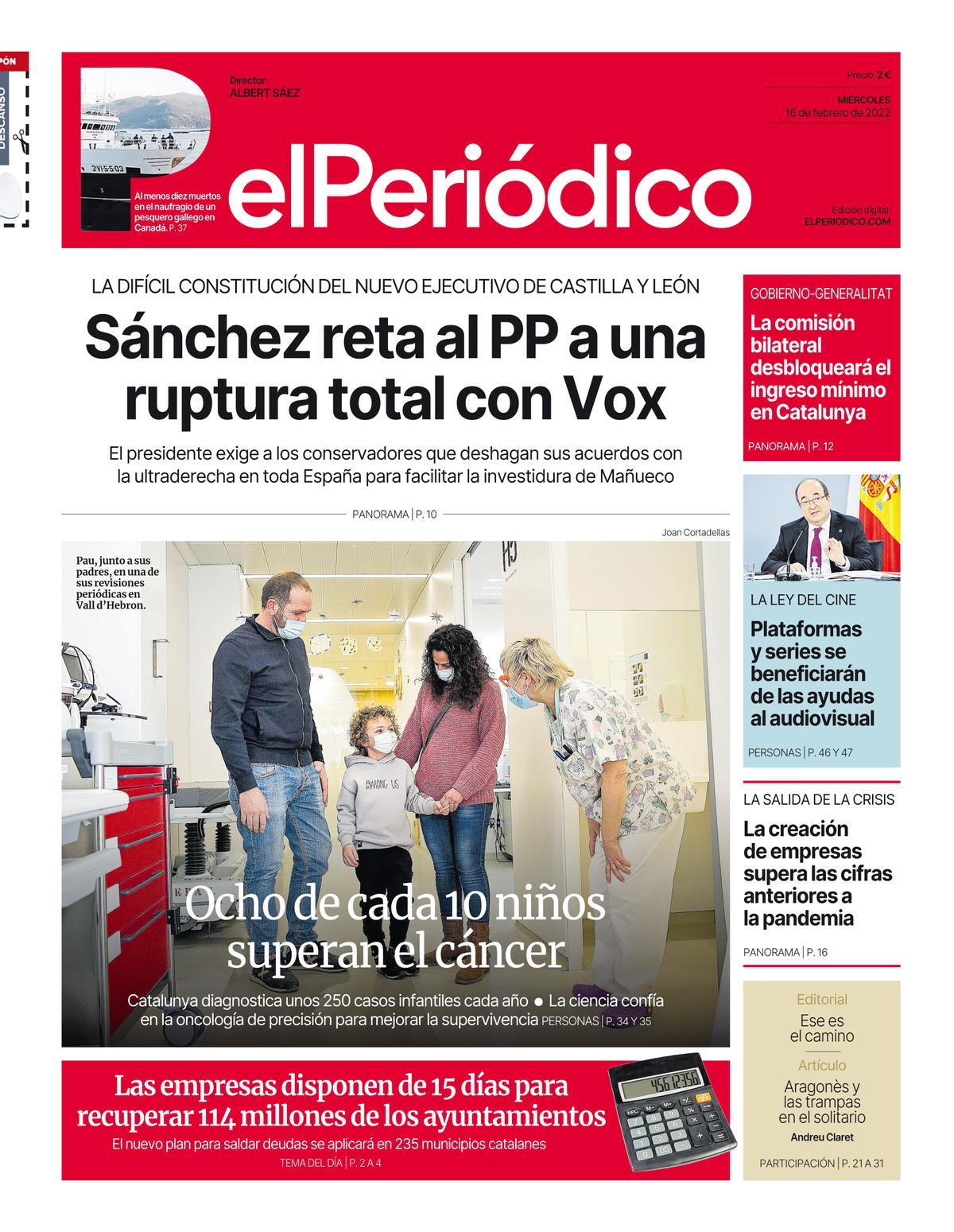 La portada d’EL PERIÓDICO del 7 de febrer del 2022