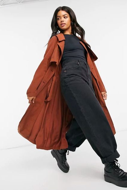 Gabardina marrón de corte holgado de ASOS DESIGN
