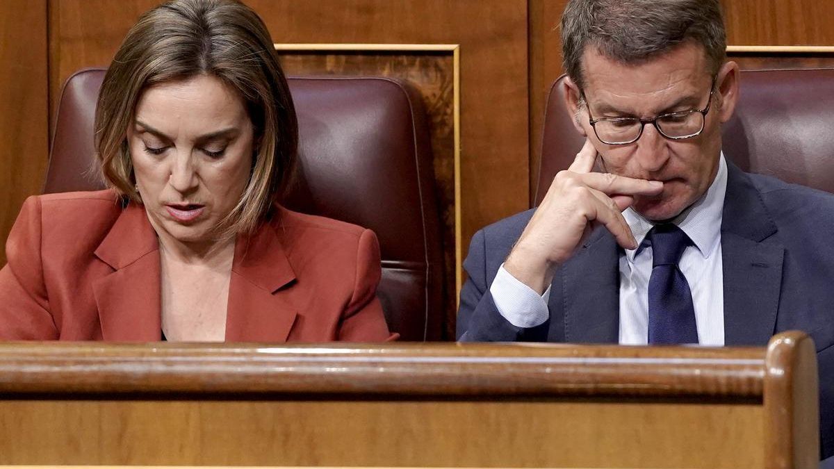 Alberto Núñez Feijóo y Cuca Gamarra en el Congreso de los Diputados.