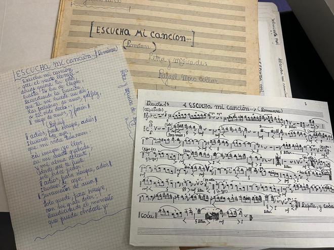 Partituras originales de Falo Moro en el archivo de la Banda de Música de Siero