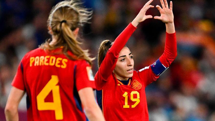 Olga Carmona de España celebra tras anotar un gol durante el partido de fútbol final de la Copa Mundial Femenina de la FIFA 2023 . EFE/EPA/DEAN LEWINS