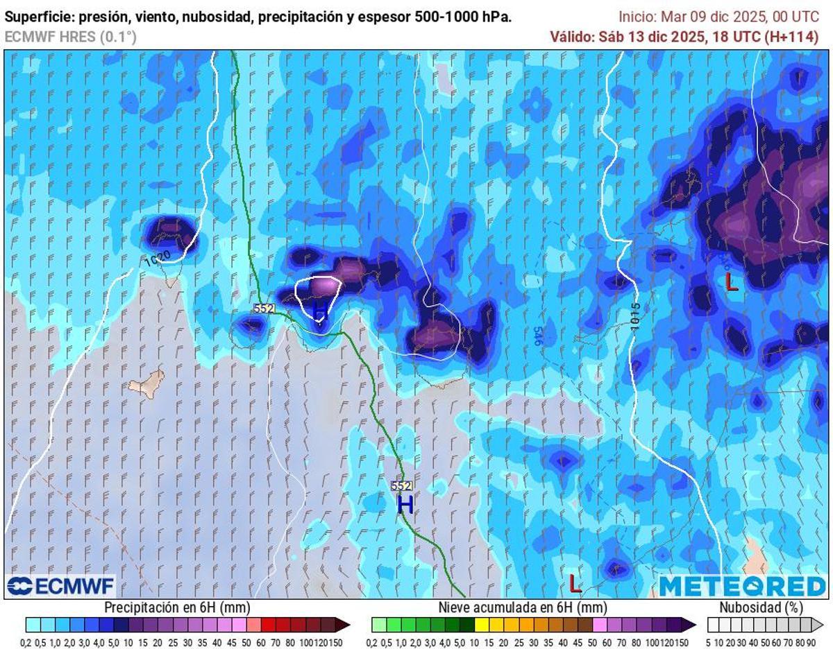 Modelo Europeo ECMWF para el sábado 13 de diciembre