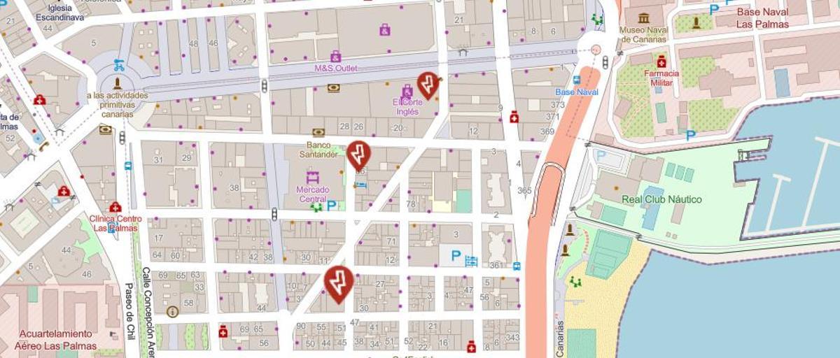 Puntos señalizados en el mapa donde ha habido incidencias.