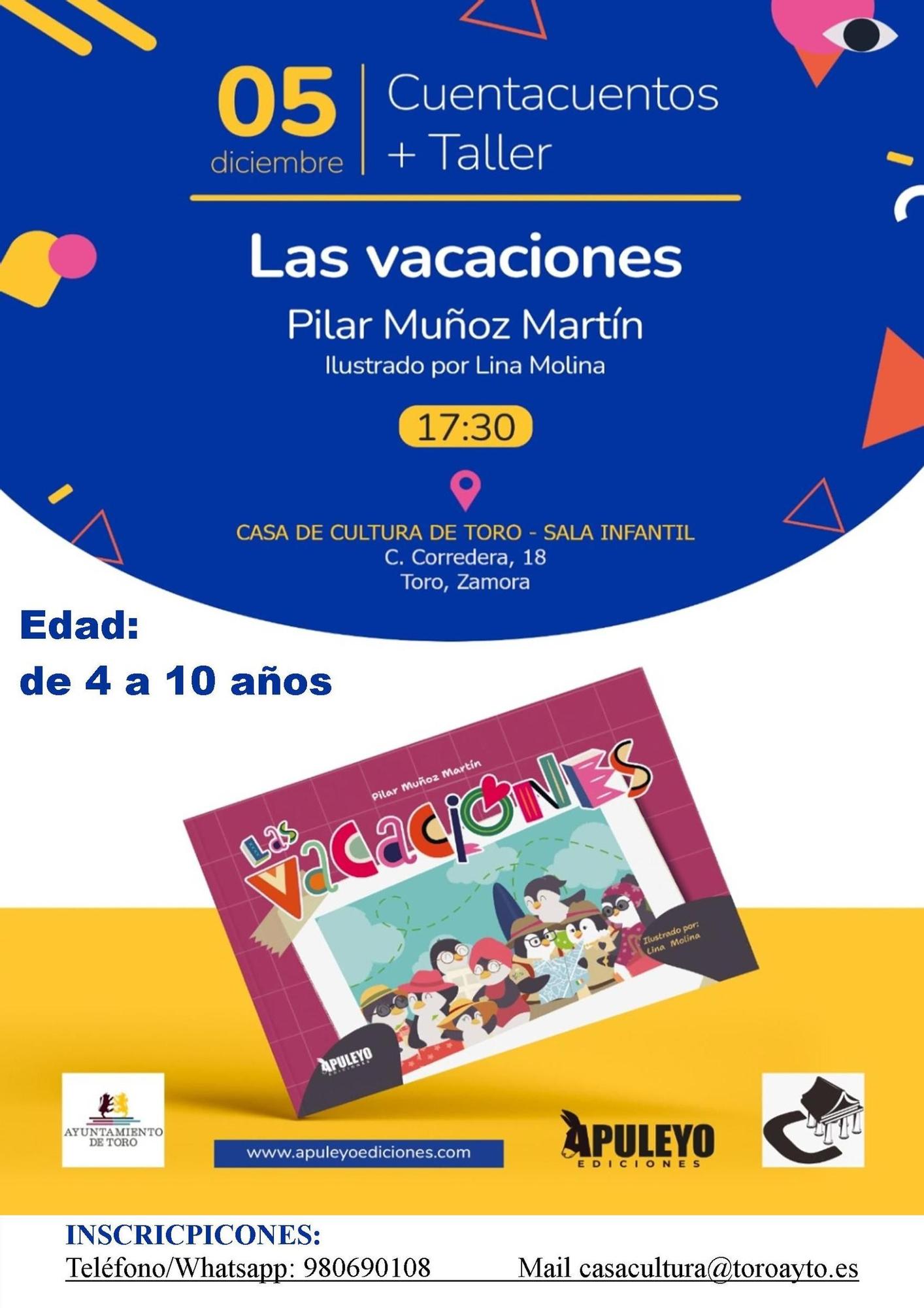 Cartel de la presentación del libro "Las Vacaciones" en la Biblioteca de Toro.