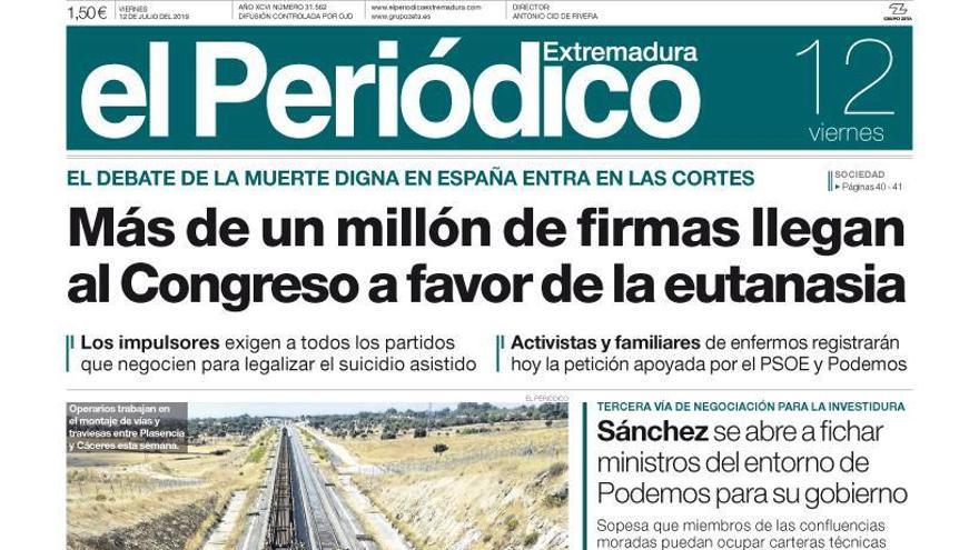 Esta es la portada de EL PERIÓDICO EXTREMADURA correspondiente al día 12 de julio del 2019