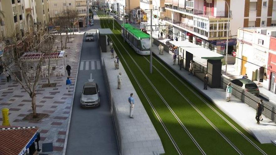 Recreación del tramo del metro en Eugenio Gross, en el tramo entre los cruces con las avenidas Martínez de la Rosa y Camino de Suárez.