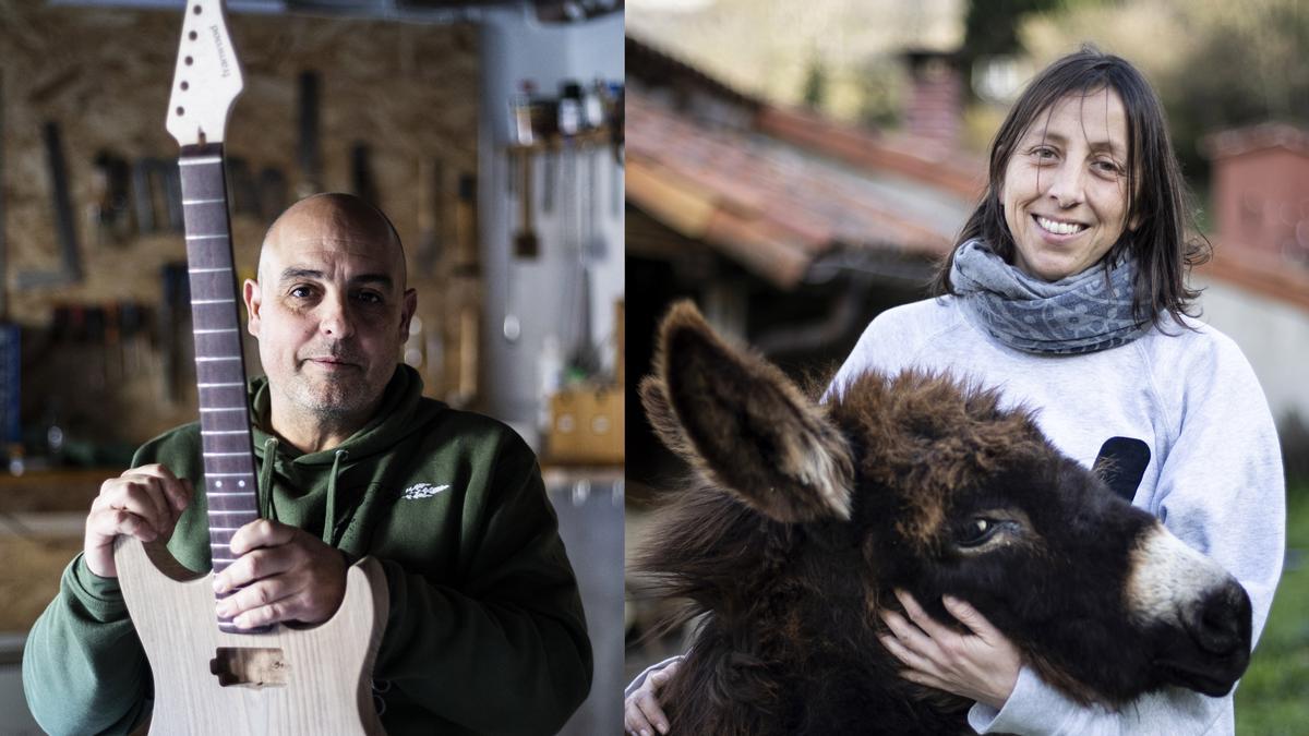 LA TERAPEUTA ISABEL QUIROS Y EL LUTIER FRANCISCO MARTINEZ EN SU CASA DE TEVERGA