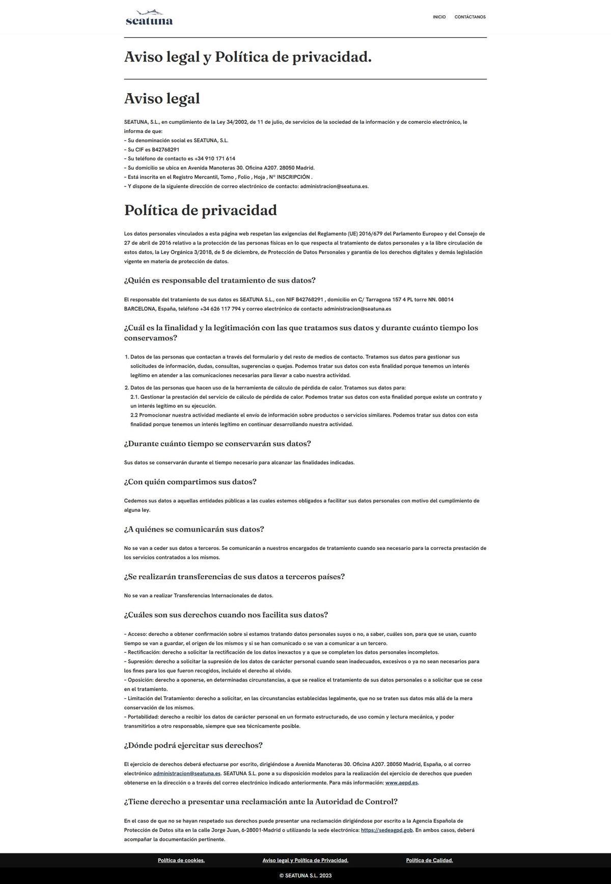 Extracto de la web de Seatuna, con el CIF de Archan Kapital