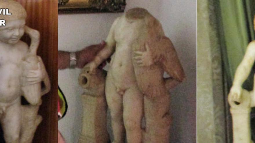 Las tres estatuas recuperadas pertenecientes al yacimiento de Bullas.