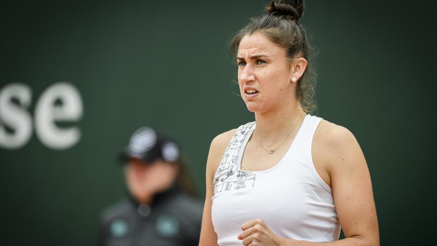 Sara Sorribes durante su debut en el WTA Open Lausanne.