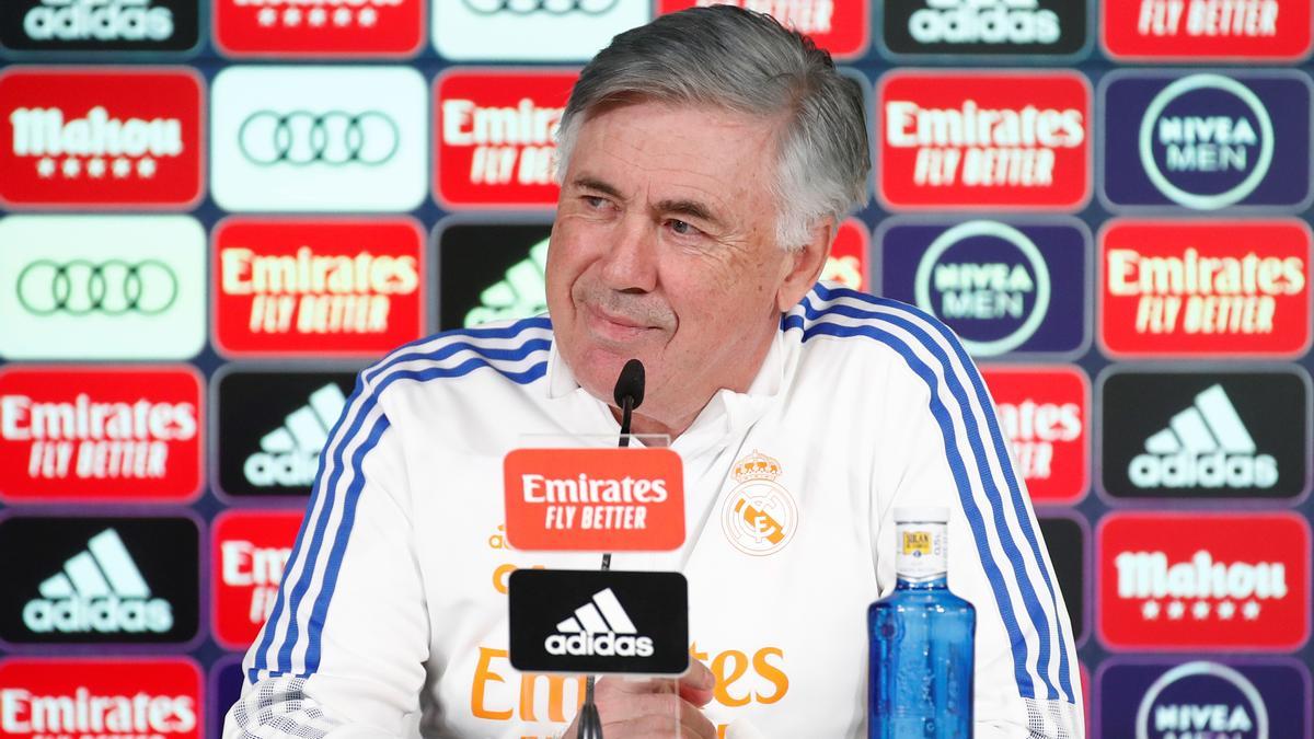Ancelotti, en una rueda de prensa del Real Madrid