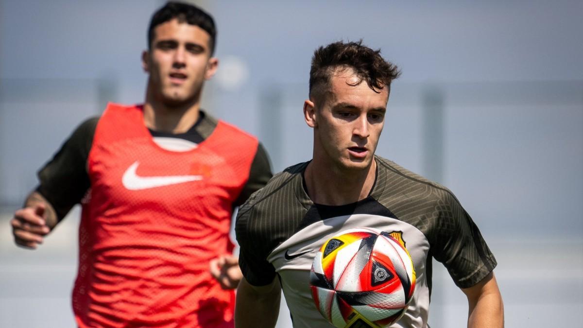 Casadó y Alarcón en el último entrenamiento del Barça Atlètic