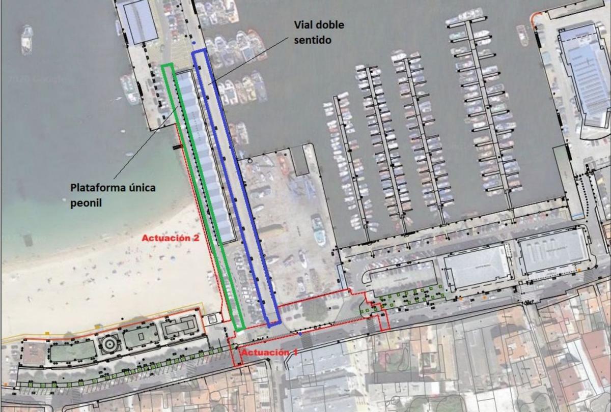 Plano con la intervención que plantea Anduxía para el acceso al puerto de Bueu. |   // ANDUXÍA